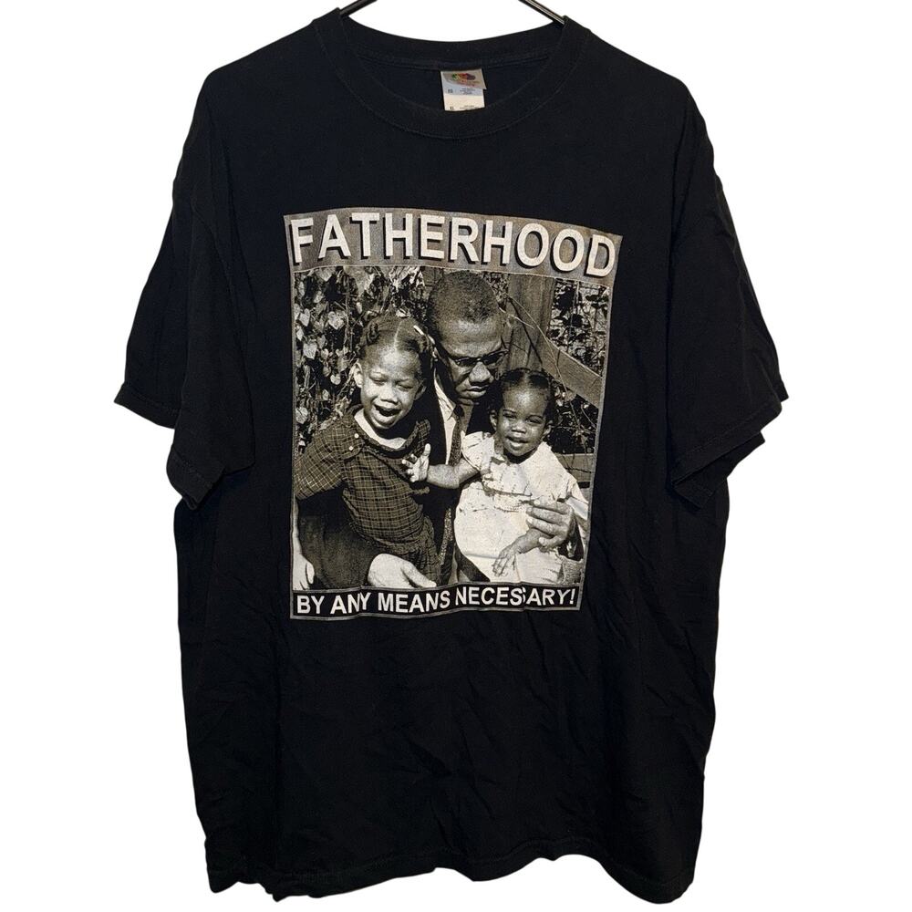 Vintage Y2K Malcolm X Fatherhood By Any Means Necessary Quote Shirt XL